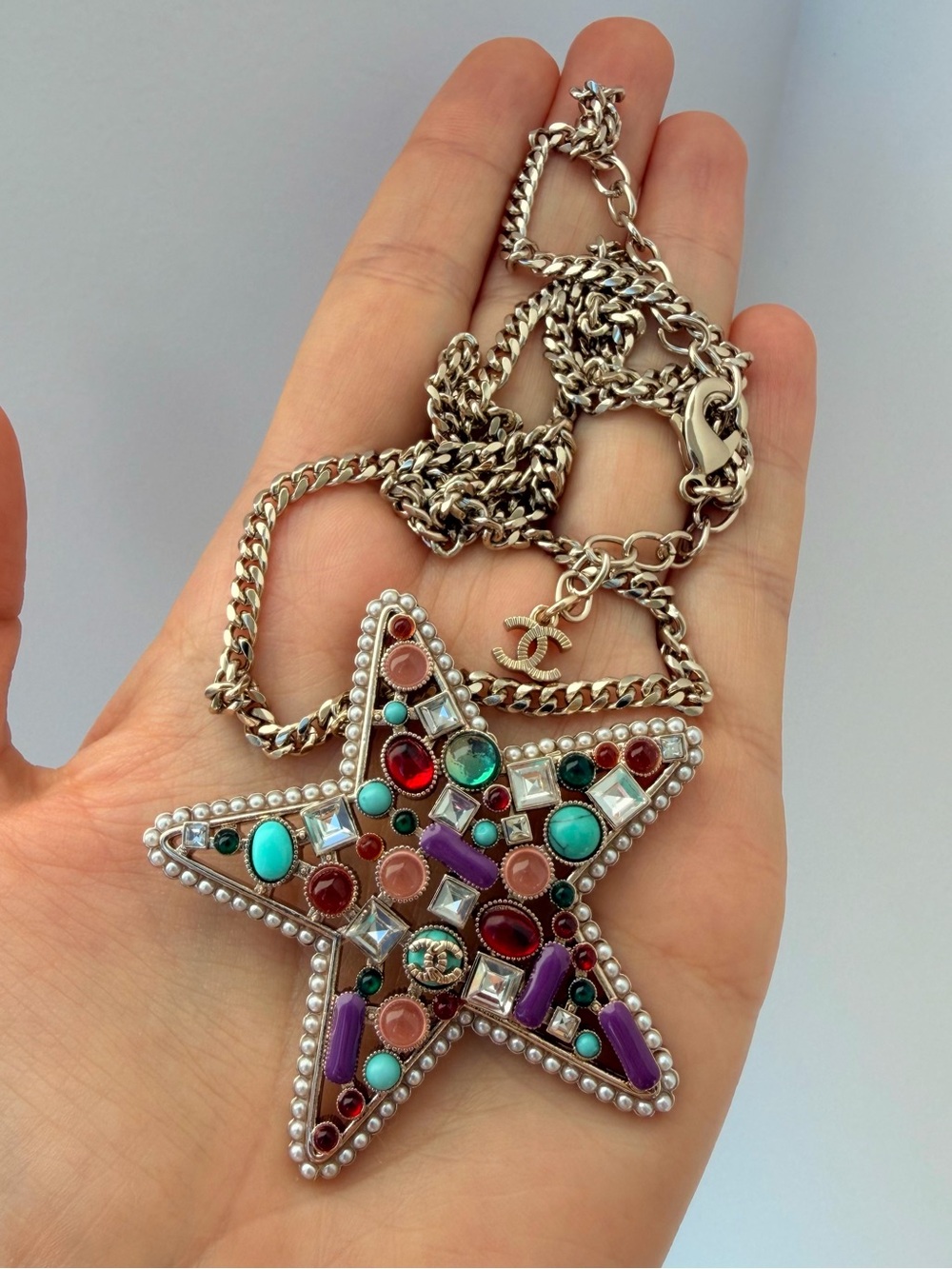 Chanel Multicolor Crystal Star Pendant Necklace